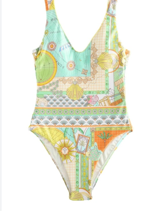 Never Fully Dressed Other - Never Fully Dressed Ecru Map Isla Scoopback Swimsuit Tummy Control Size US 20